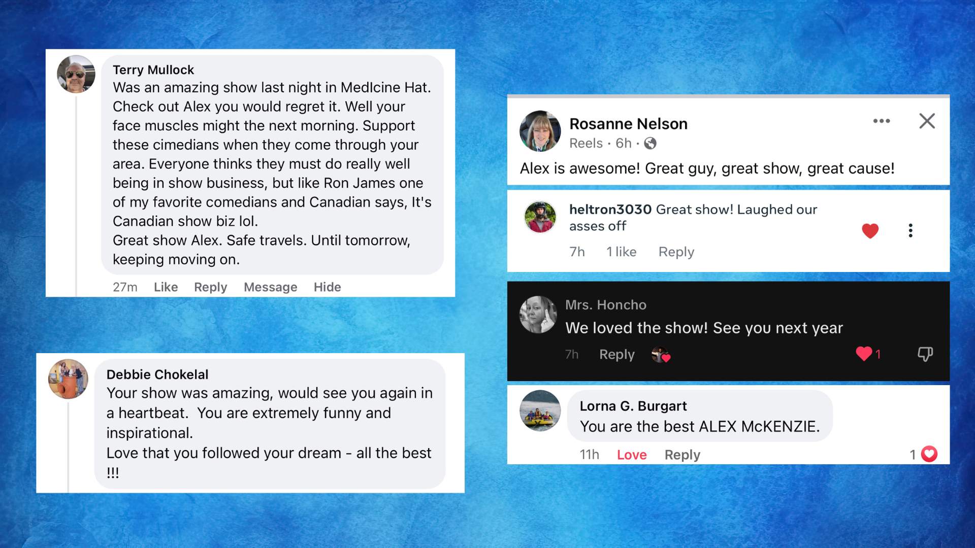 Original audience review screenshot 14, showing social media names, photos and comments