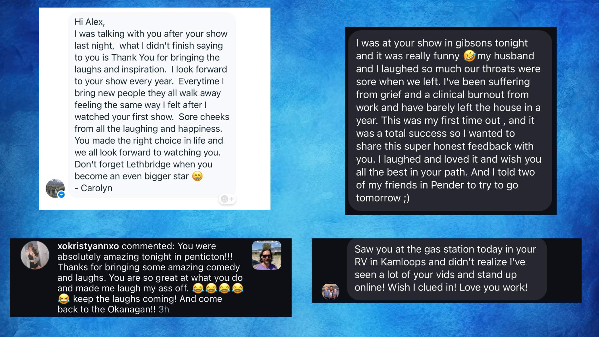 Original audience review screenshot 16, showing social media names, photos and comments
