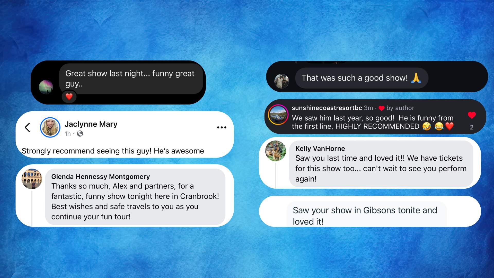 Original audience review screenshot 17, showing social media names, photos and comments
