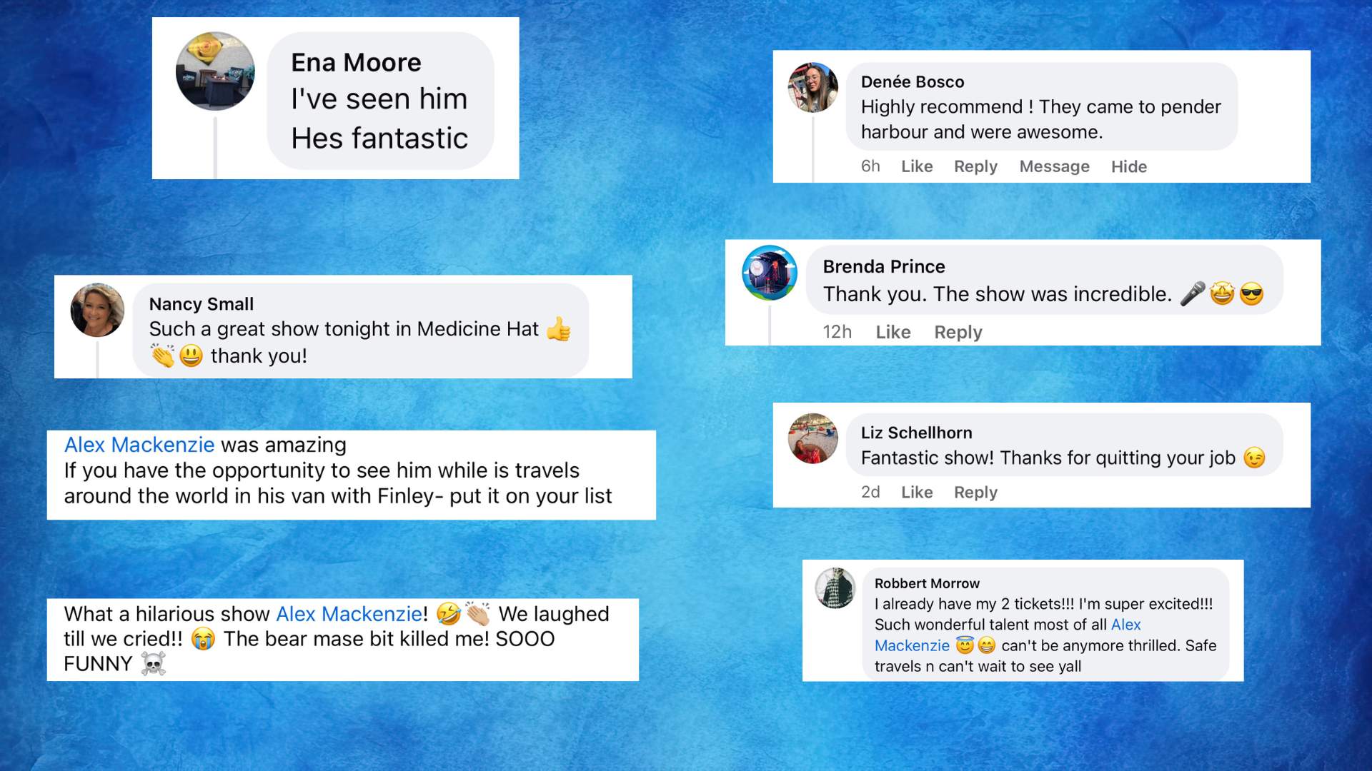 Original audience review screenshot 13, showing social media names, photos and comments