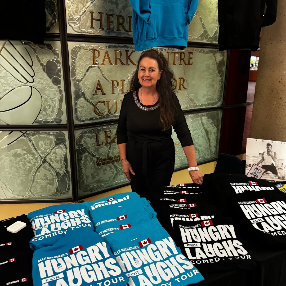 Hungry for Laughs merchandise table at the theatre