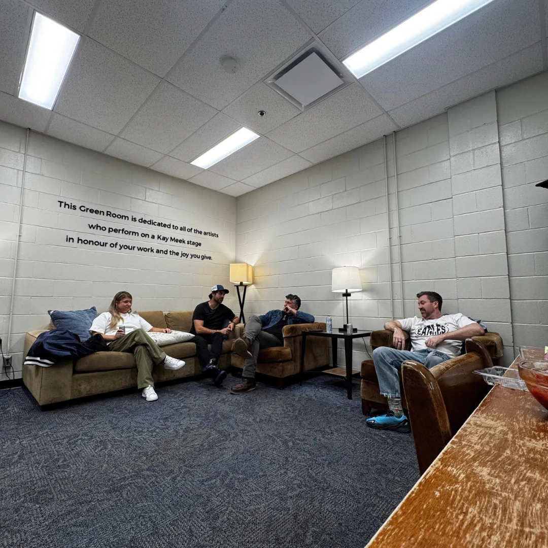 The comedians relaxing together in the green room