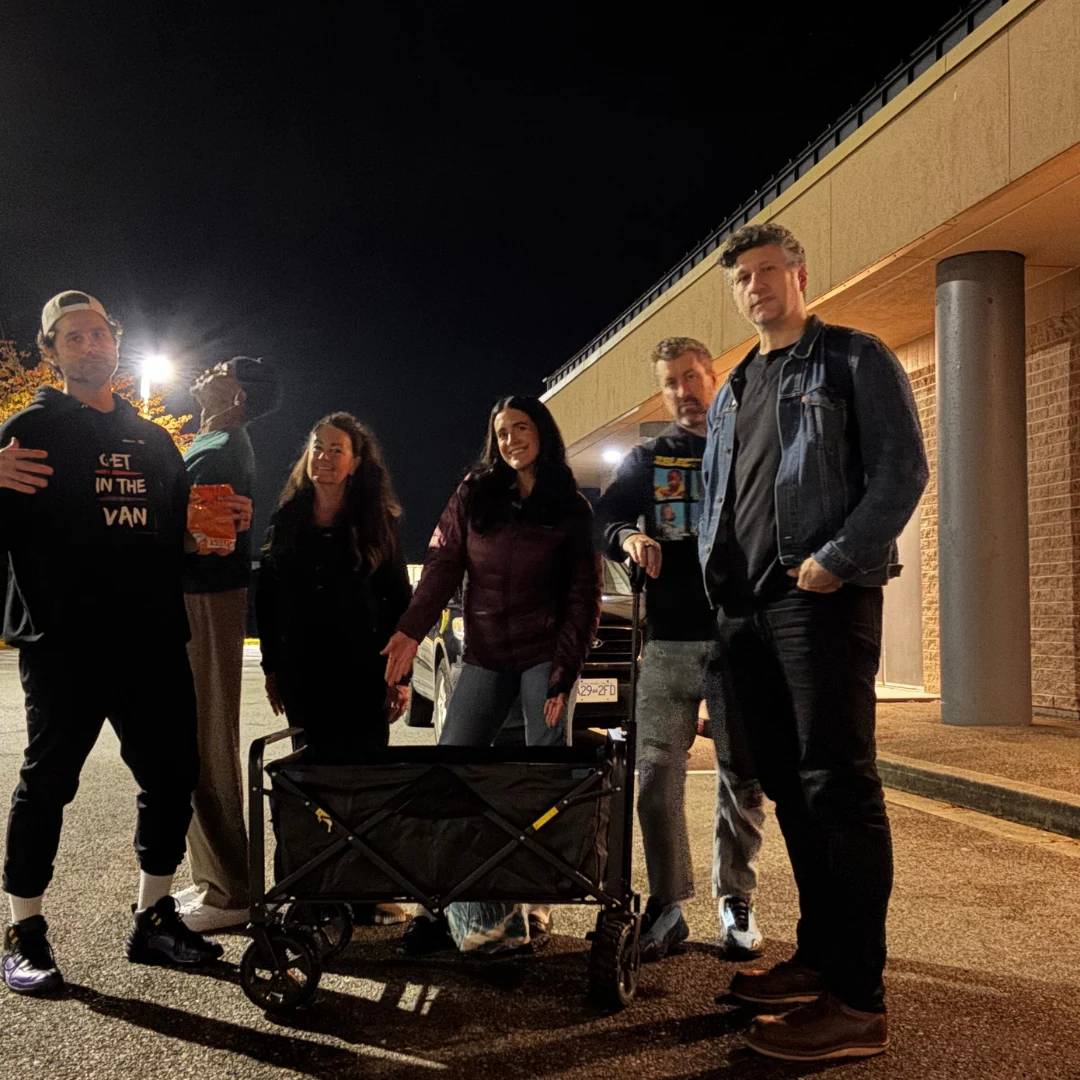 The tour crew outside the theatre after the show